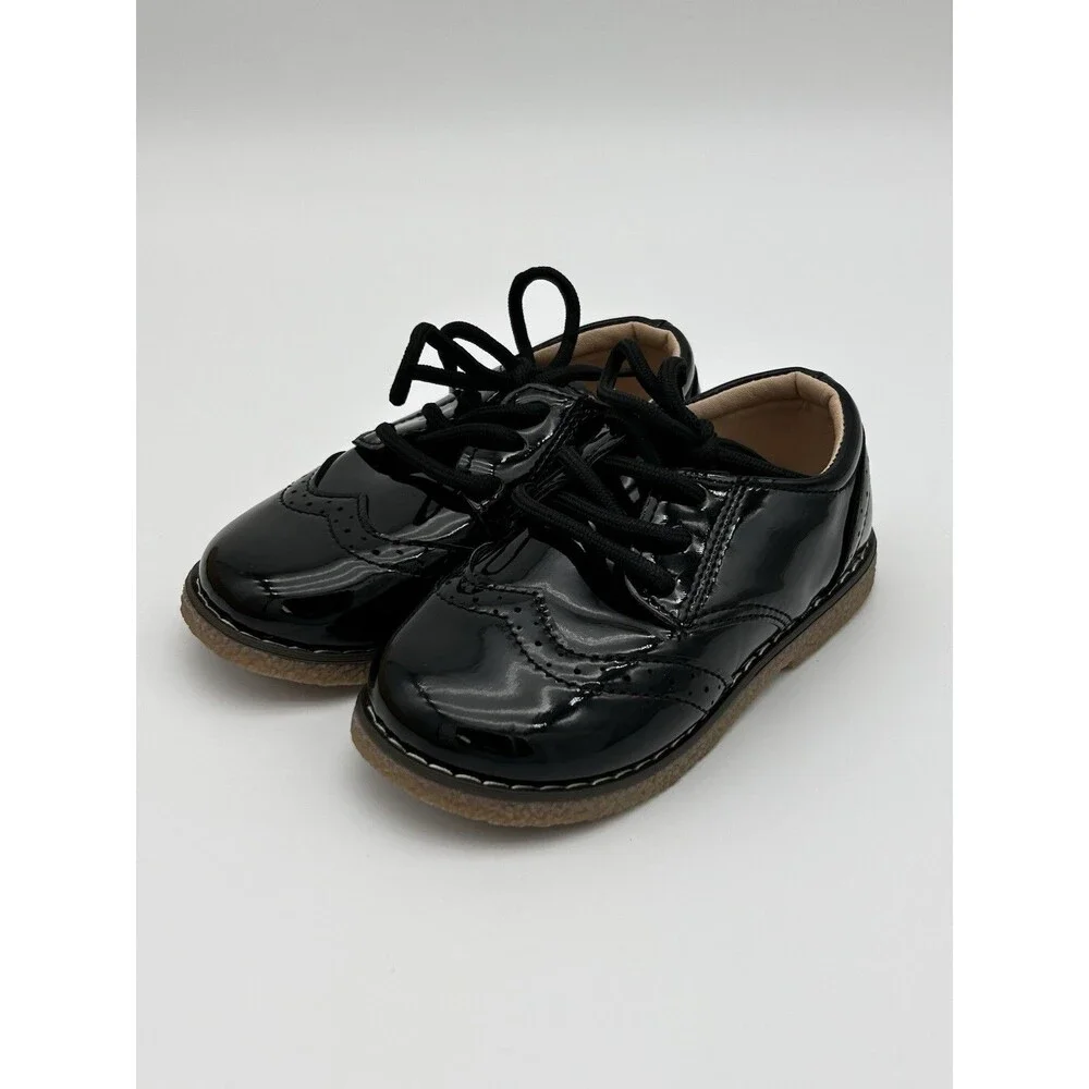 Wingtip Oxford Shoes Toddler Size 9.5 Black Gloss Boys Dress Shoes EU Size 26
